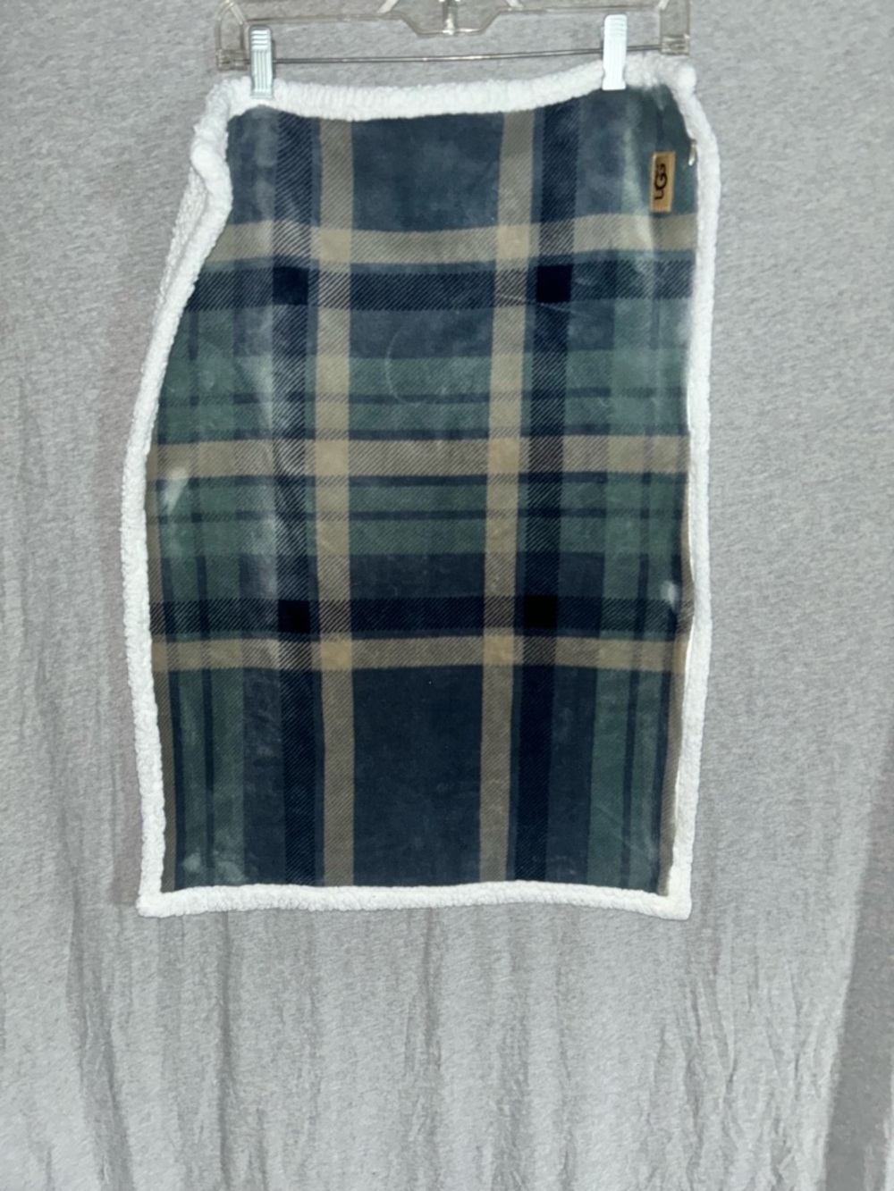 UGG Green and Black Plaid Fleece-Trim Pillowcase